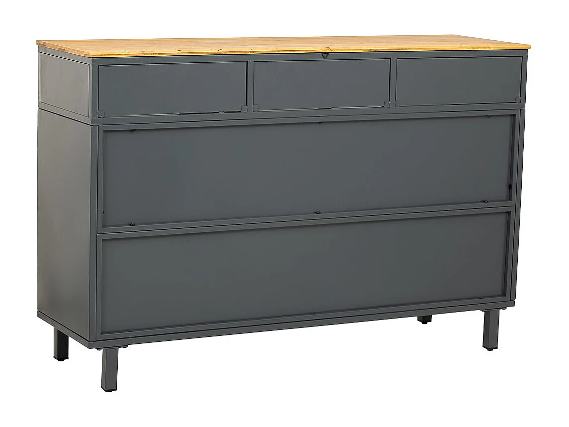 Credenza in vetro, metallo e legno 3 cassetti nero 120x35x79,5h cm