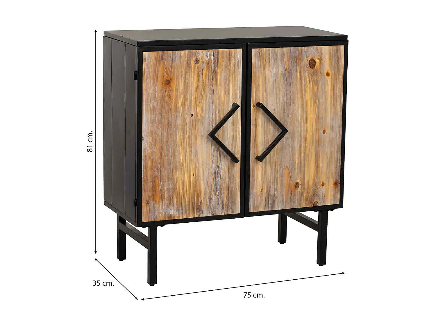 Aparador metal e madeira 2 portas, preto 75x35x81h cm