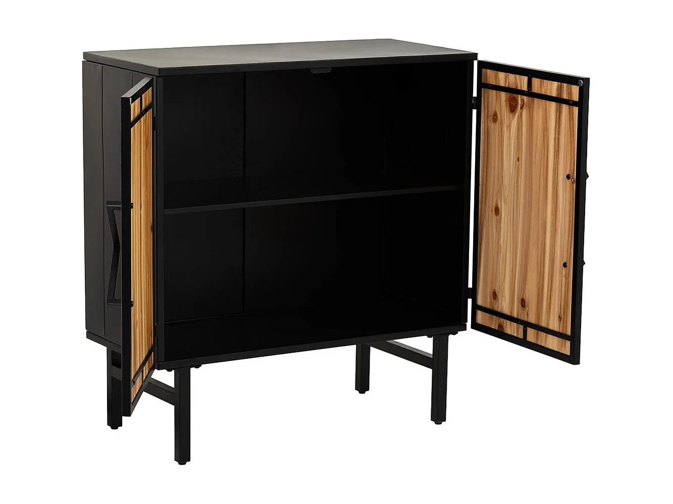 Aparador metal e madeira 2 portas, preto 75x35x81h cm