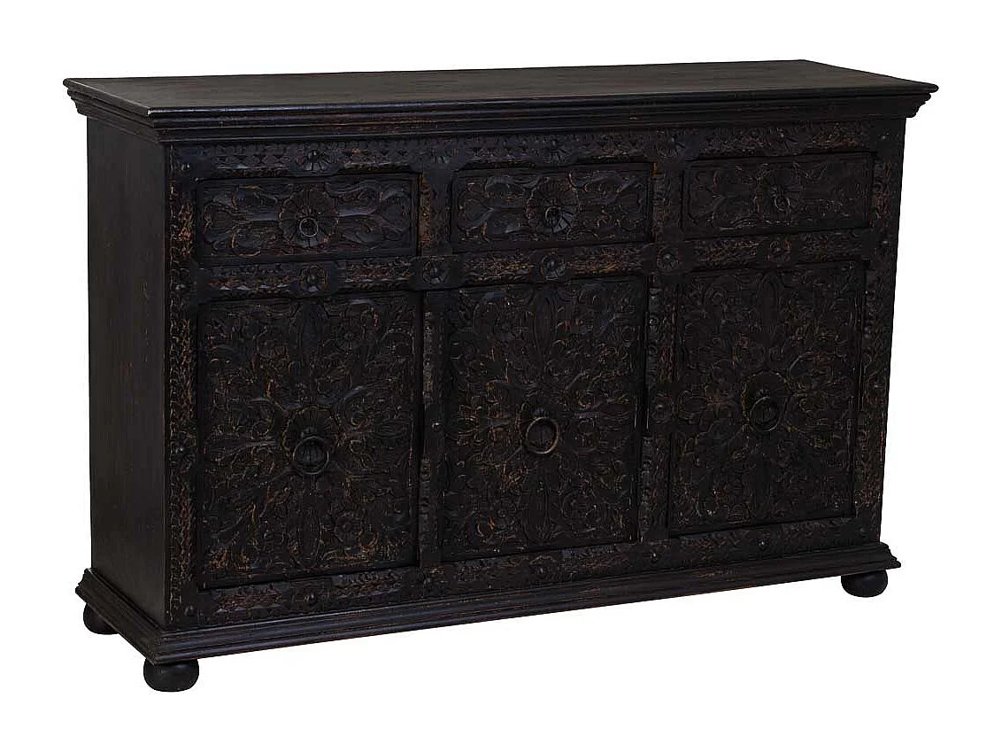 Aparador artesanal em madeira com 3 gavetas e 3 portas 147x45x96h cm