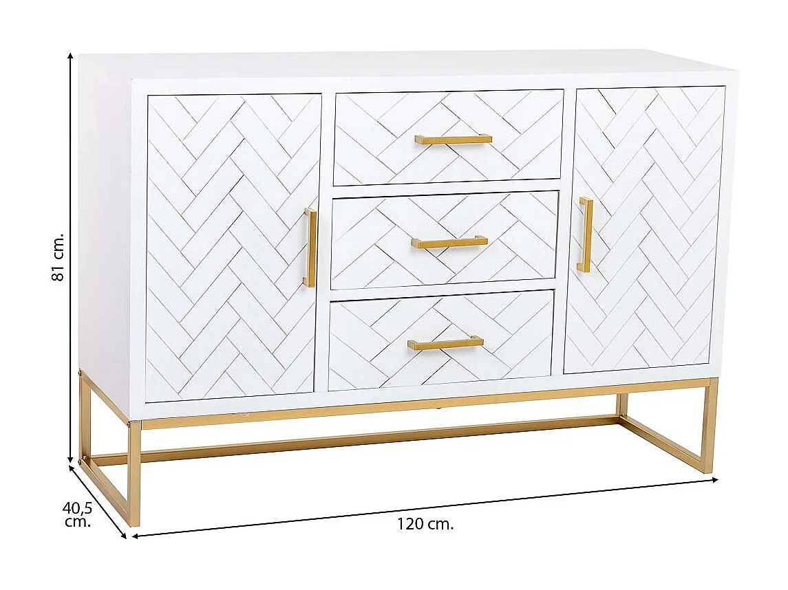 Buffet avec 3 tiroirs et 2 portes en bois et métal 120x40,5x81h cm