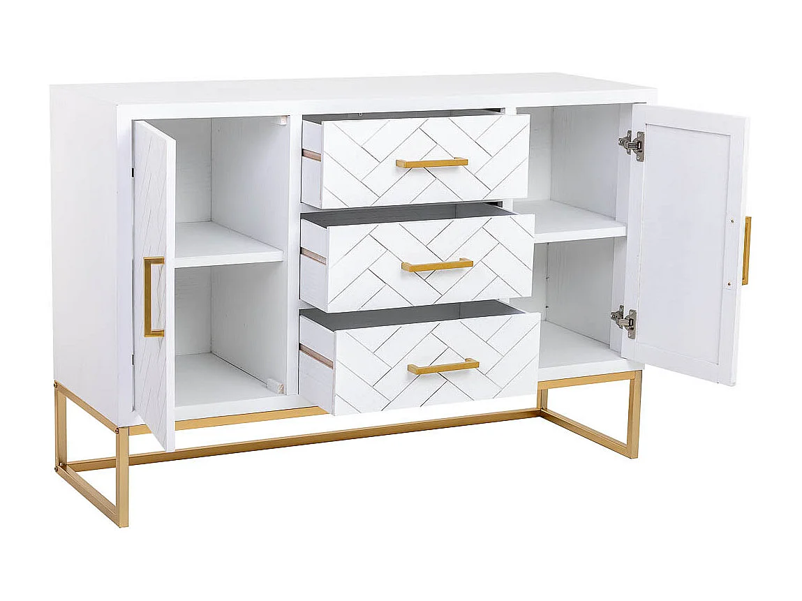 Aparador com 3 gavetas e 2 portas em madeira e metal 120x40,5x81h cm