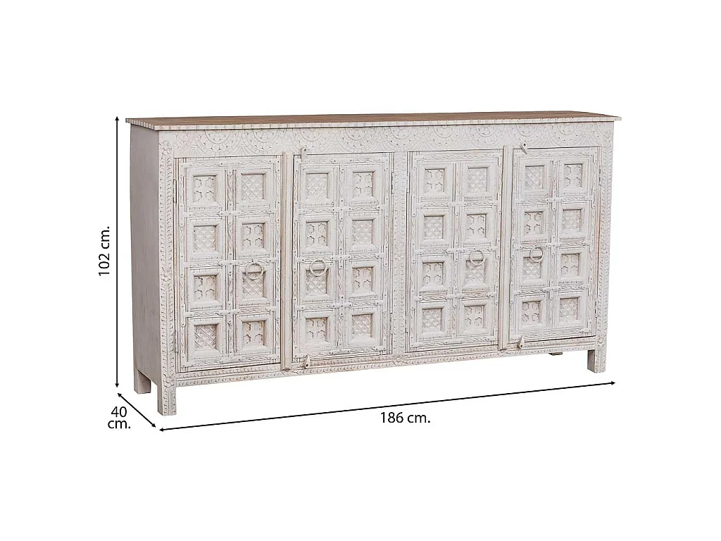 Credenza in legno bianco 186x40x102h
