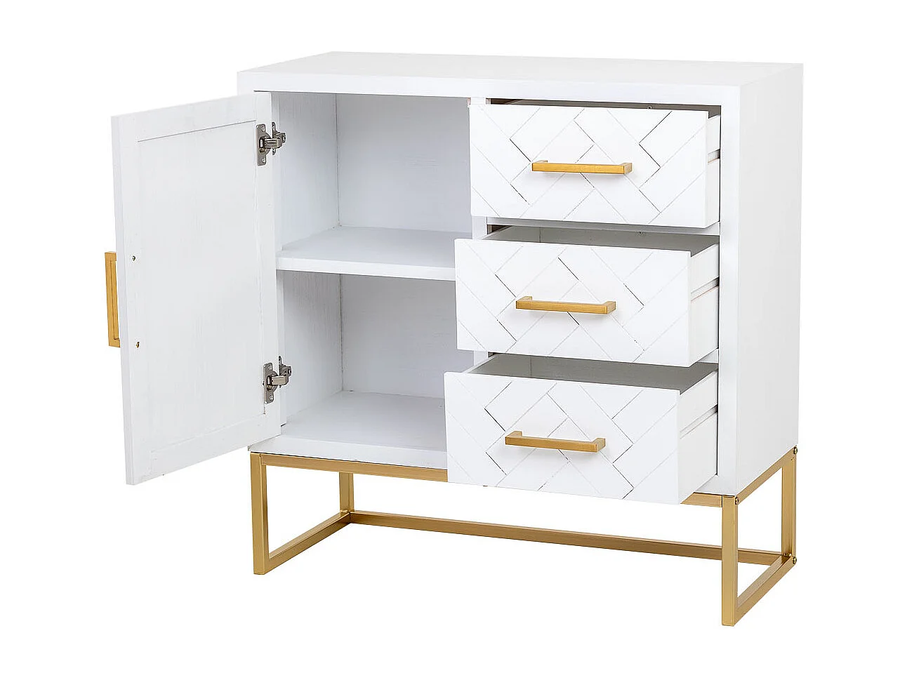 Aparador com 1 porta e 3 gavetas em madeira e metal 80x34x80h cm