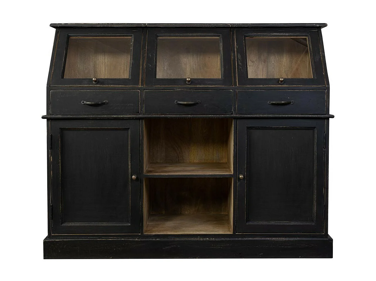 Credenza in legno invecchiato nero 129x45x106h cm