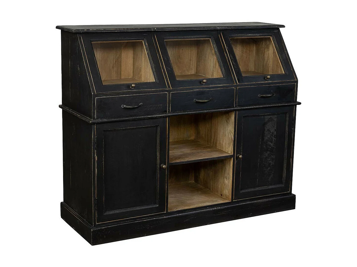 Credenza in legno invecchiato nero 129x45x106h cm