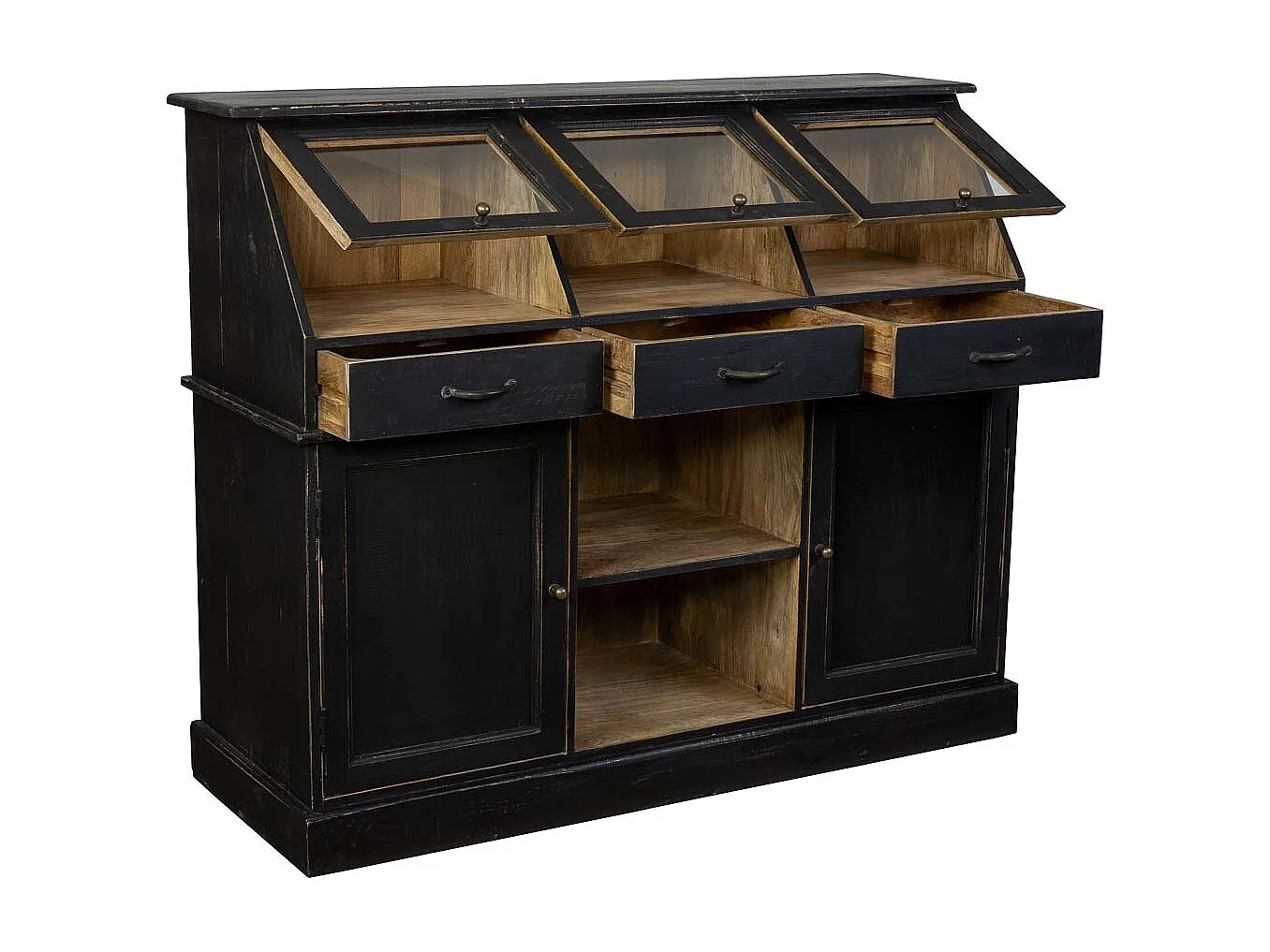 Credenza in legno invecchiato nero 129x45x106h cm