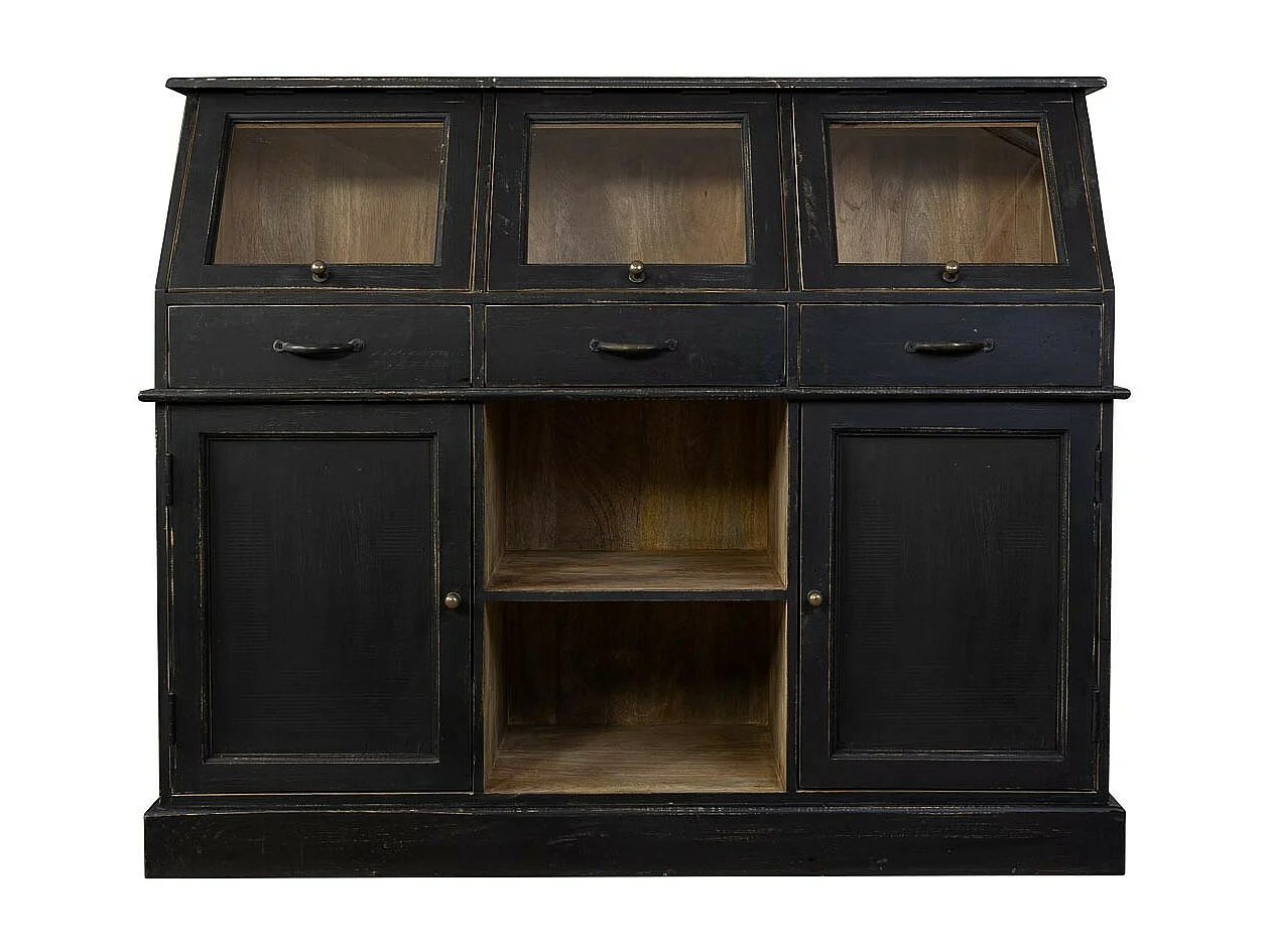 Credenza in legno invecchiato nero 129x45x106h cm