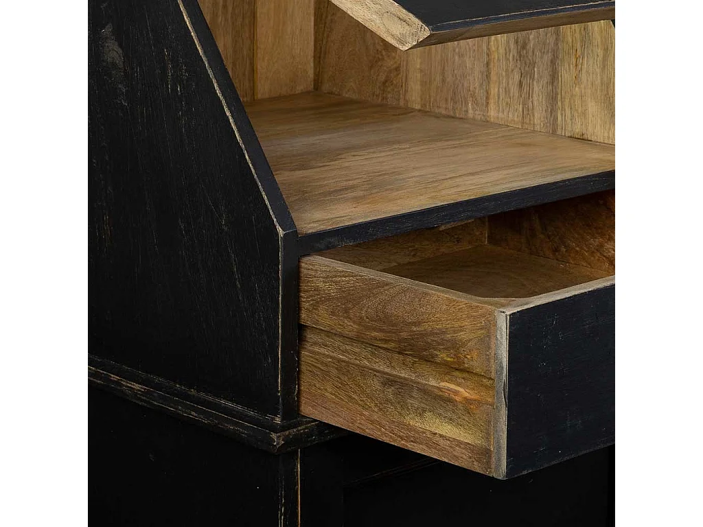 Credenza in legno invecchiato nero 129x45x106h cm