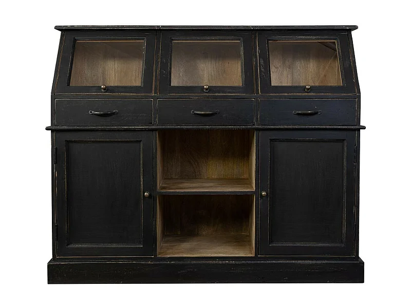Buffet en bois vieilli noir 129x45x106h cm