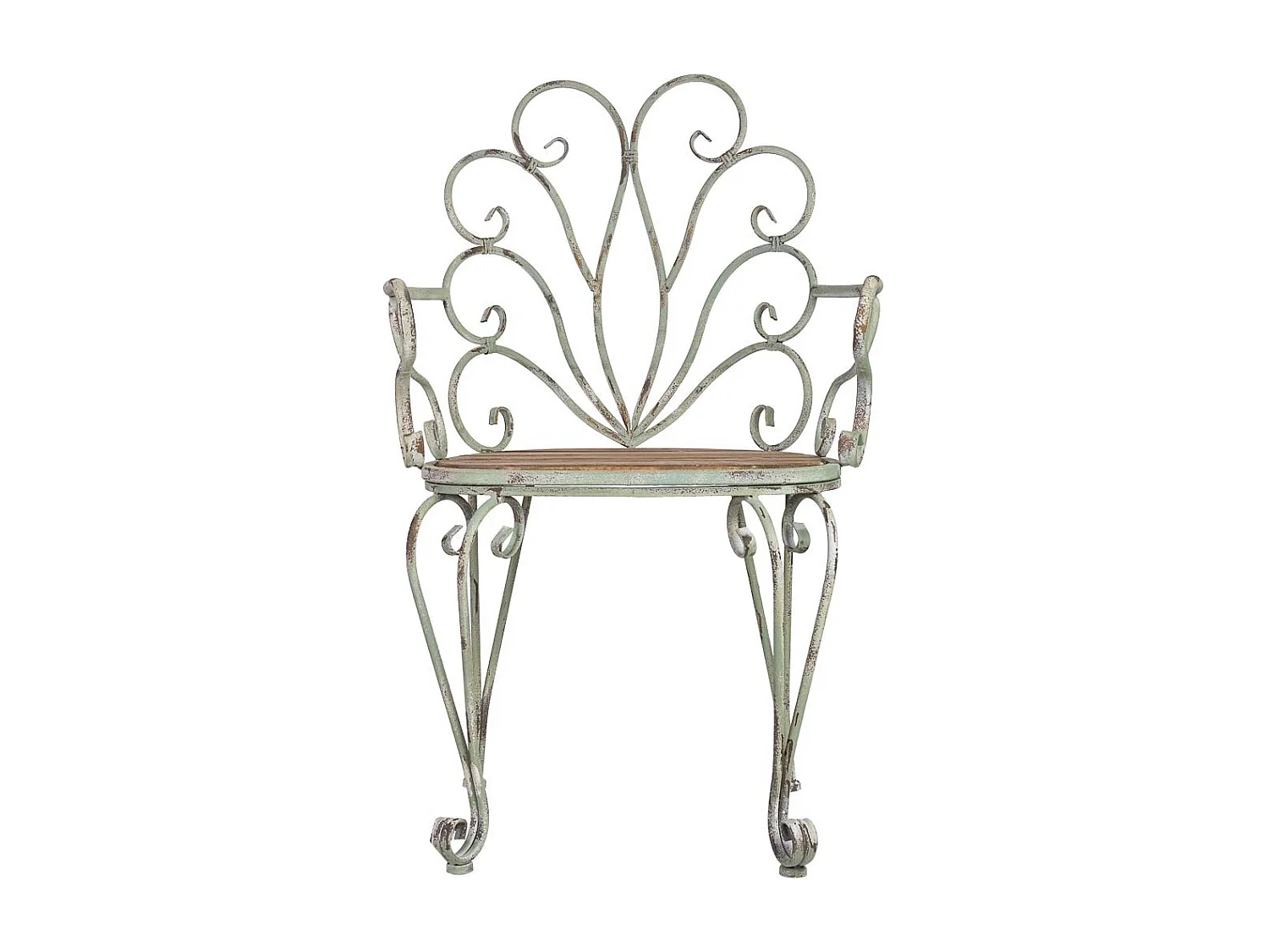 Poltrona de madeira e metal acabamento envelhecido 62x56x97h cm