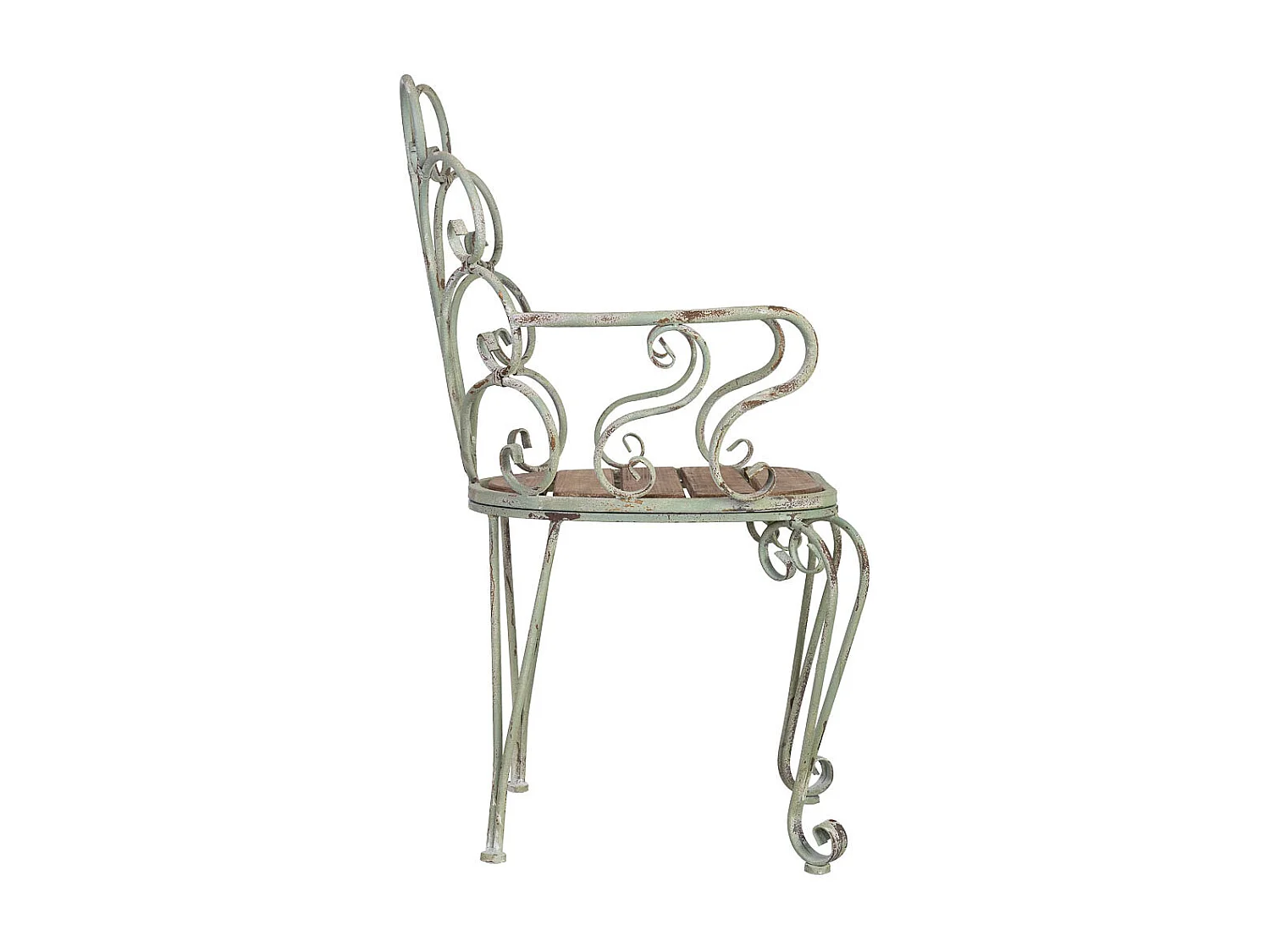 Poltrona de madeira e metal acabamento envelhecido 62x56x97h cm