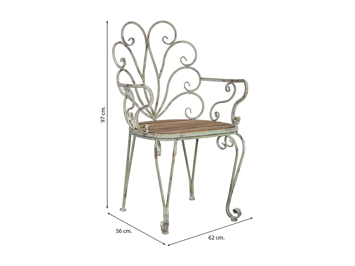 Fauteuil en bois et métal finition vieillie 62x56x97h cm