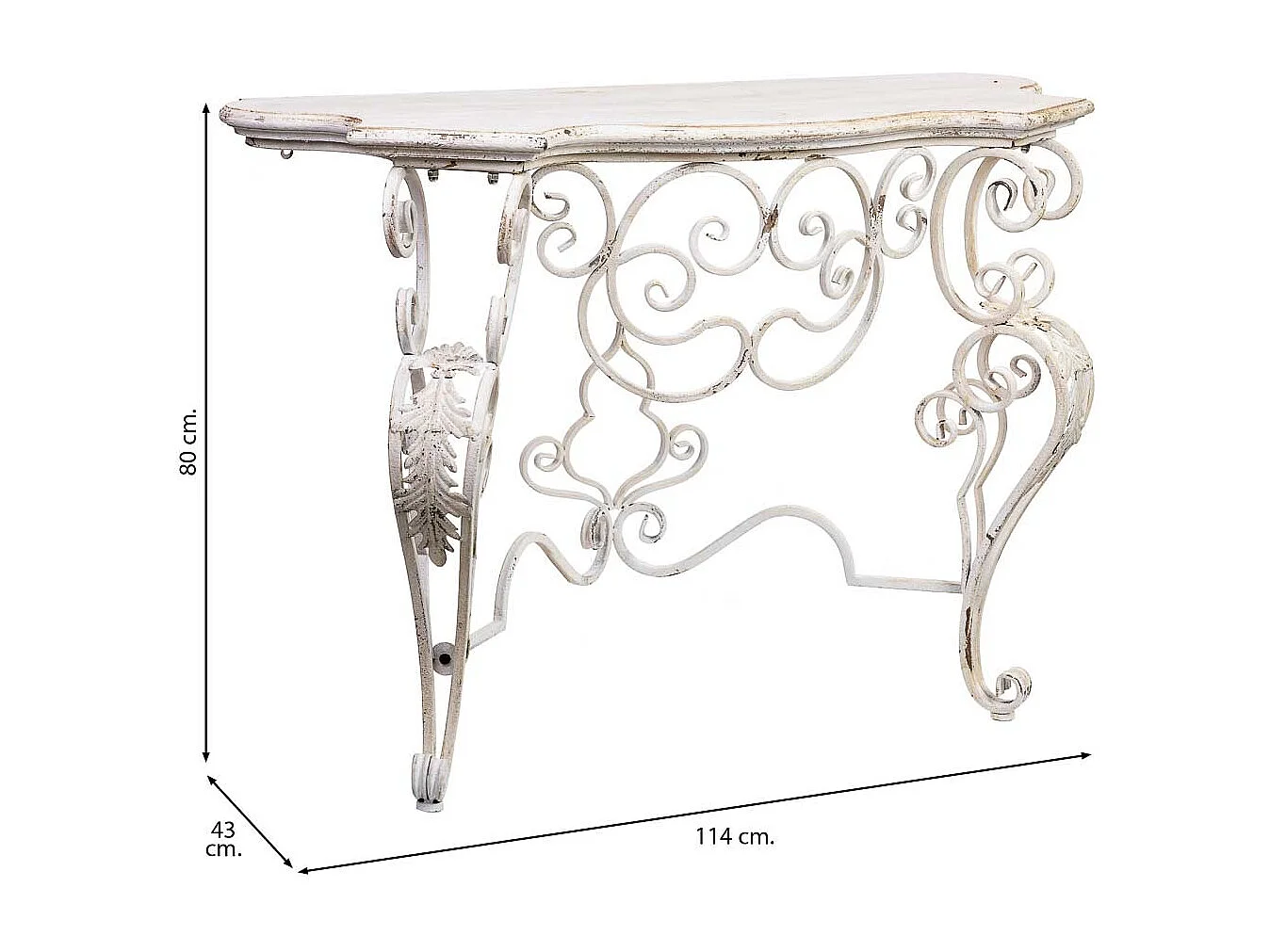 Flurkommode aus Holz und Metall im antiken Finish, 114x43x80h cm