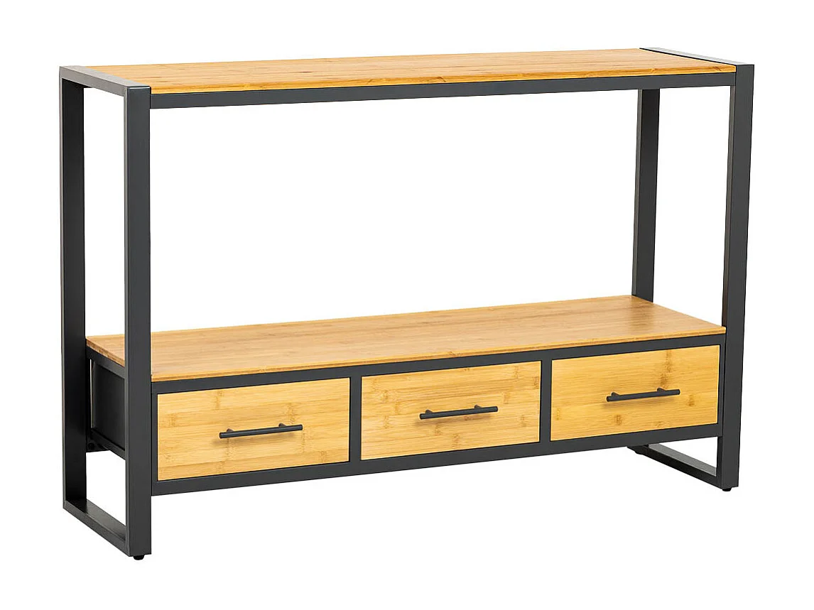 Flurmöbelset aus Metall und Holz, 3 Schubladen, braun 120x35x79,5h cm