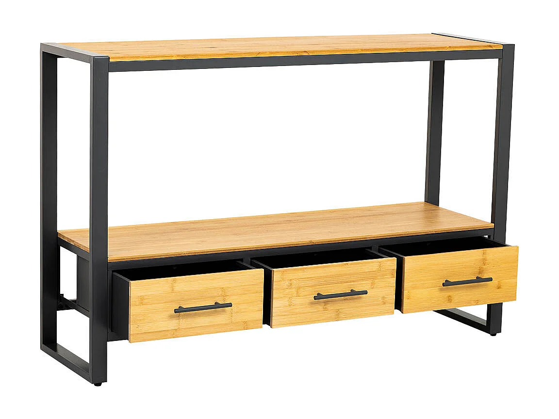 Flurmöbelset aus Metall und Holz, 3 Schubladen, braun 120x35x79,5h cm