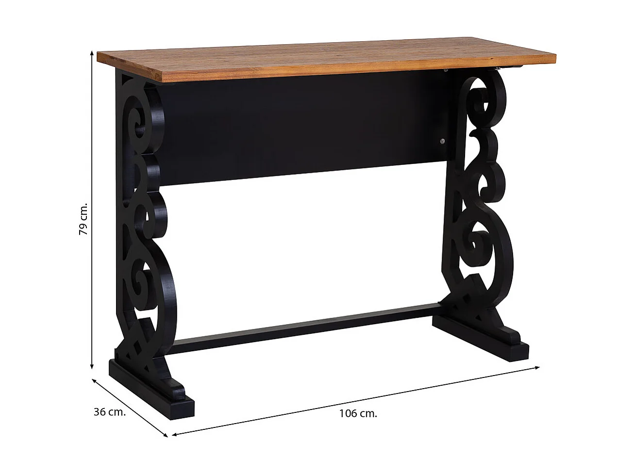Antik schwarz lackierter Flurtisch aus Holz, 106x36x79H cm