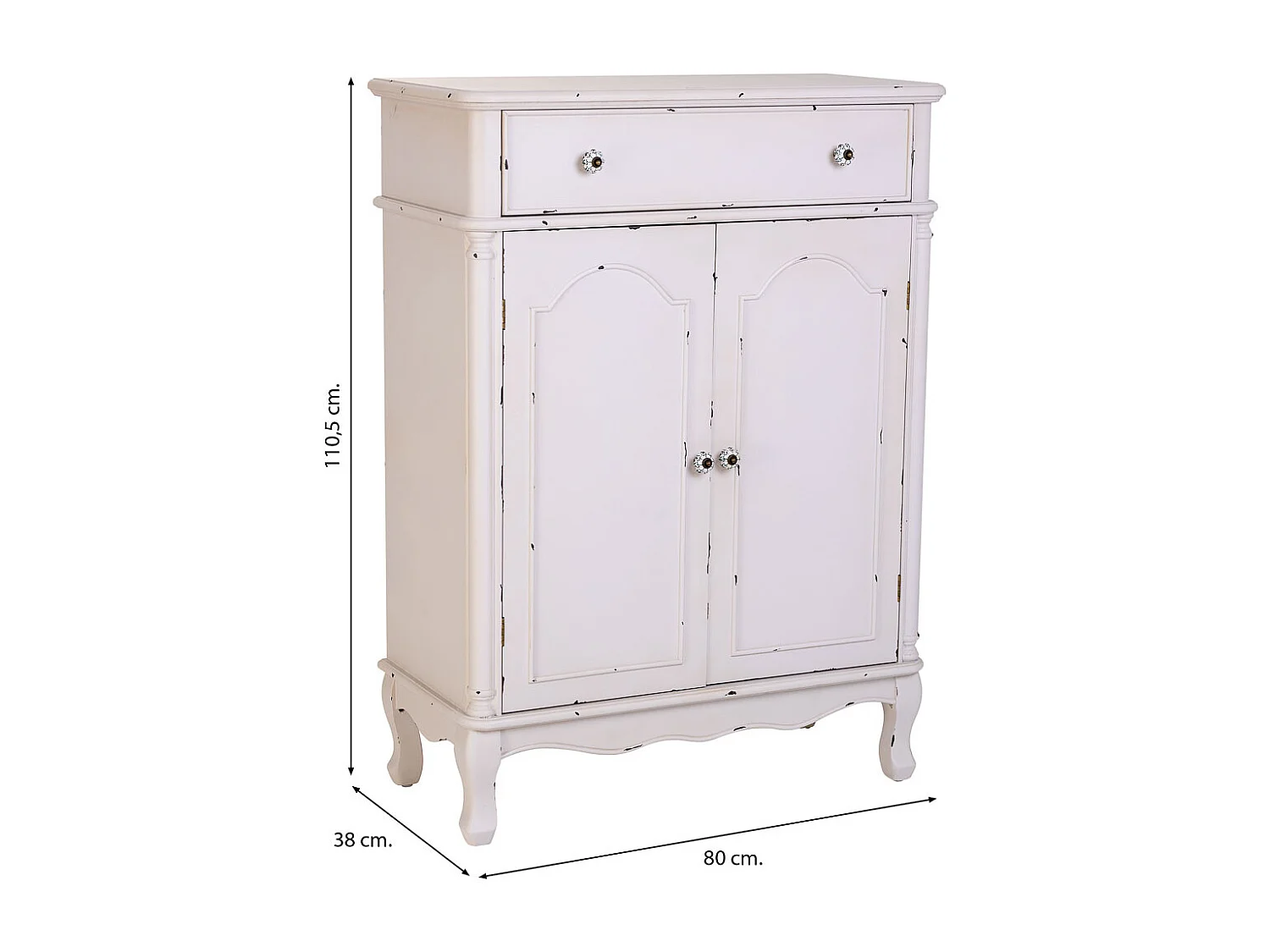 Console in legno bianco con 2 cassetti e 2 porte 80x38x110,5h cm