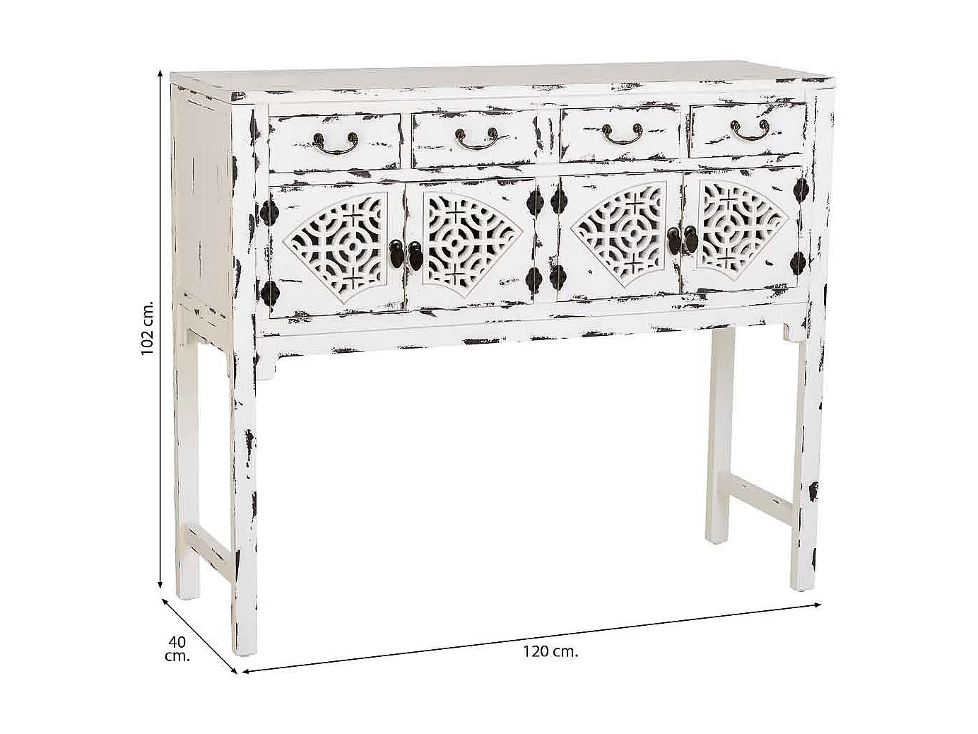 Flurkommode aus weiß lackiertem Holz, 120x40x102h cm