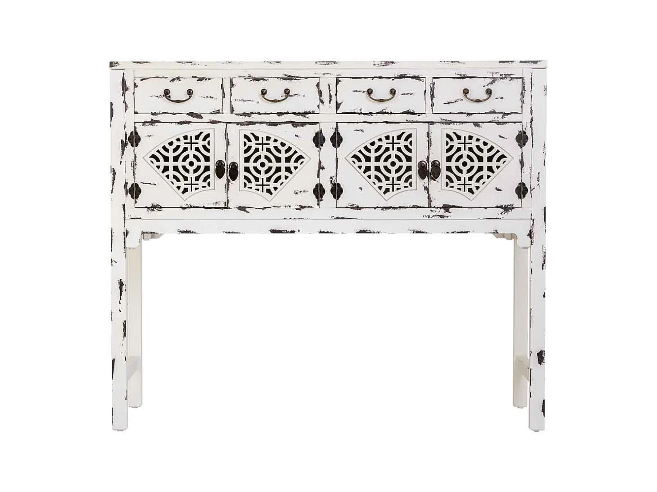 Console en bois laqué blanc avec 4 tiroirs et 4 portes 120x40x102h cm