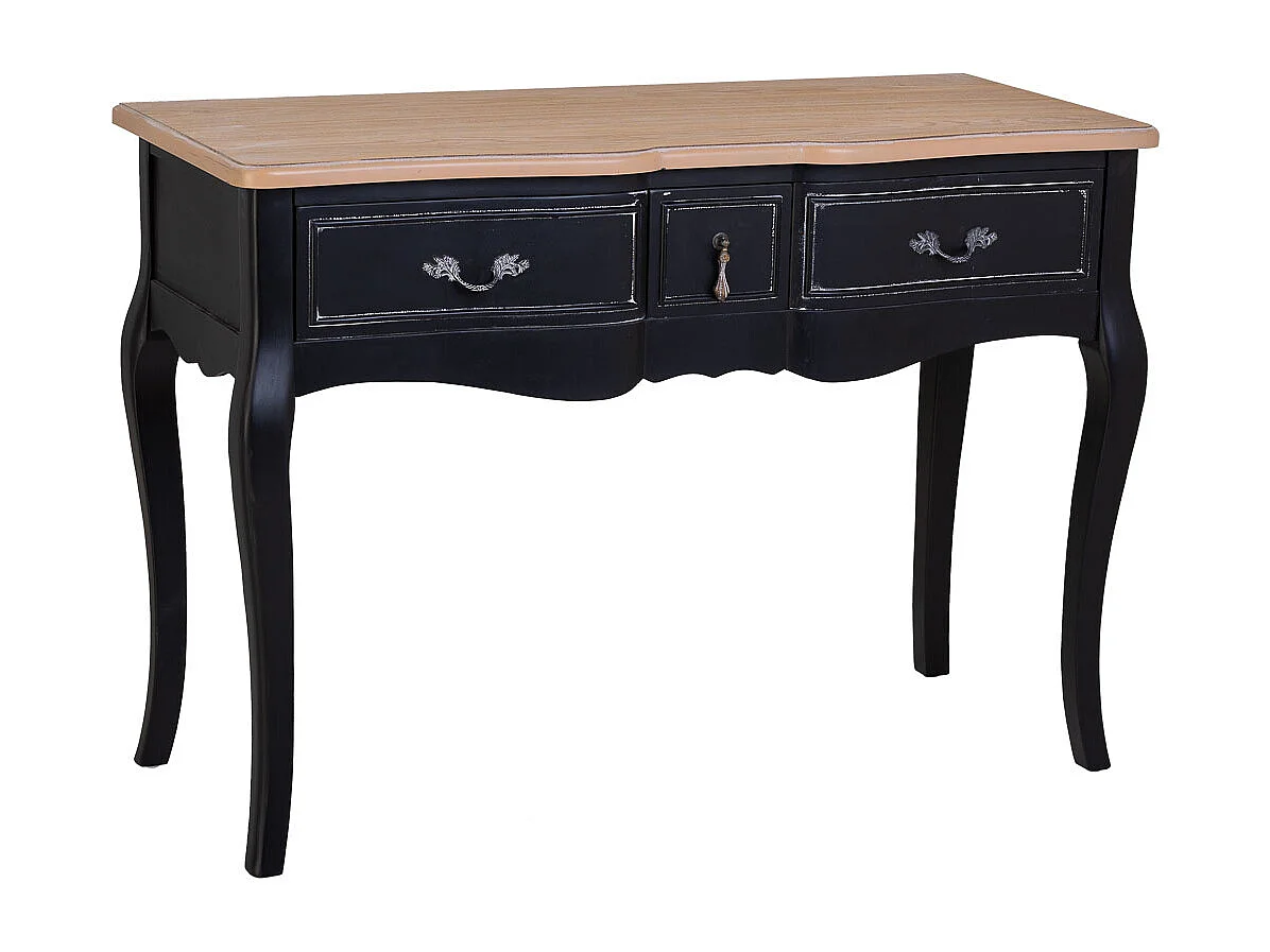 Console en bois laqué noir vieilli avec 3 tiroirs 115x50x80h cm