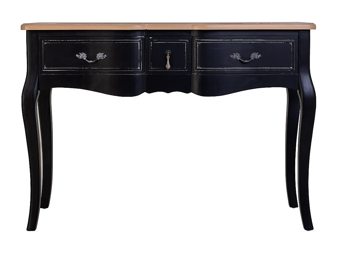 Console en bois laqué noir vieilli avec 3 tiroirs 115x50x80h cm