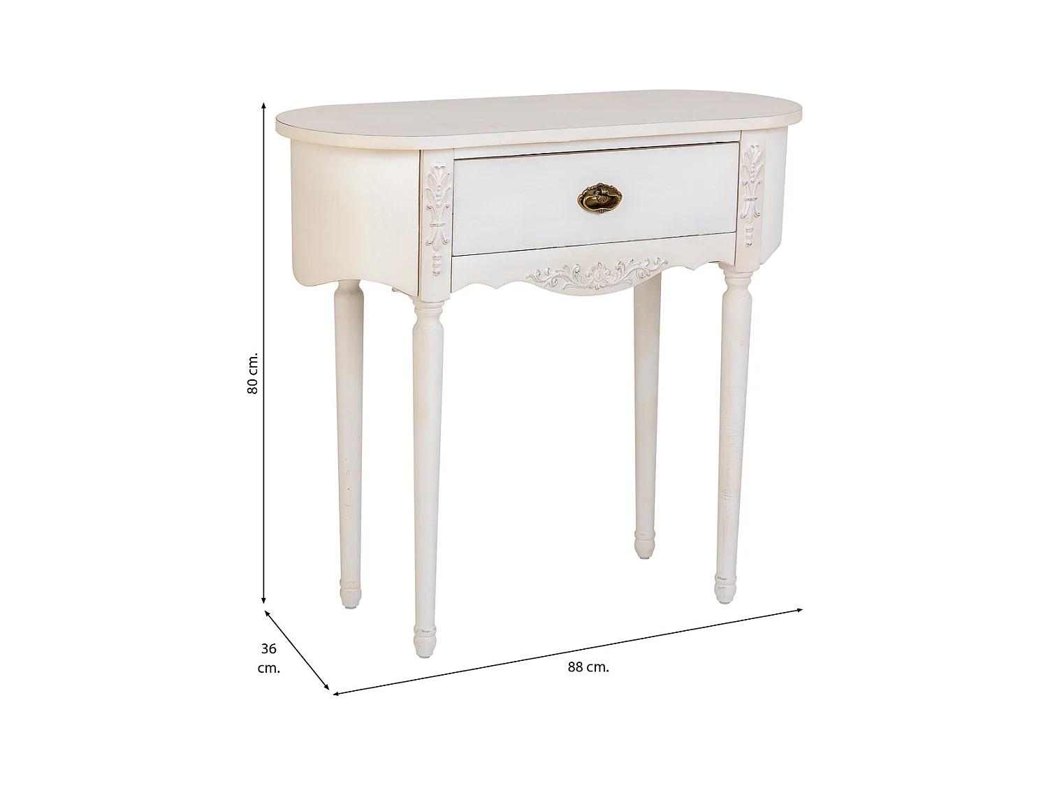 Flurtisch aus weiß lackiertem, 88x36x80h cm