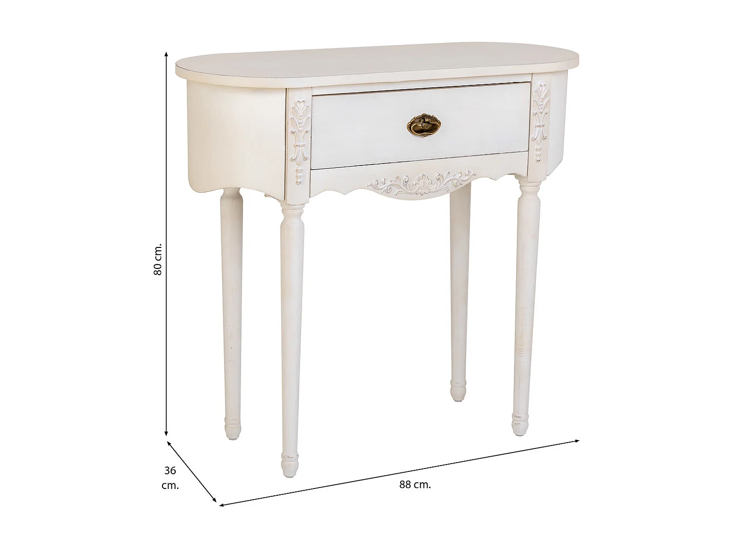 Flurtisch aus weiß lackiertem, 88x36x80h cm