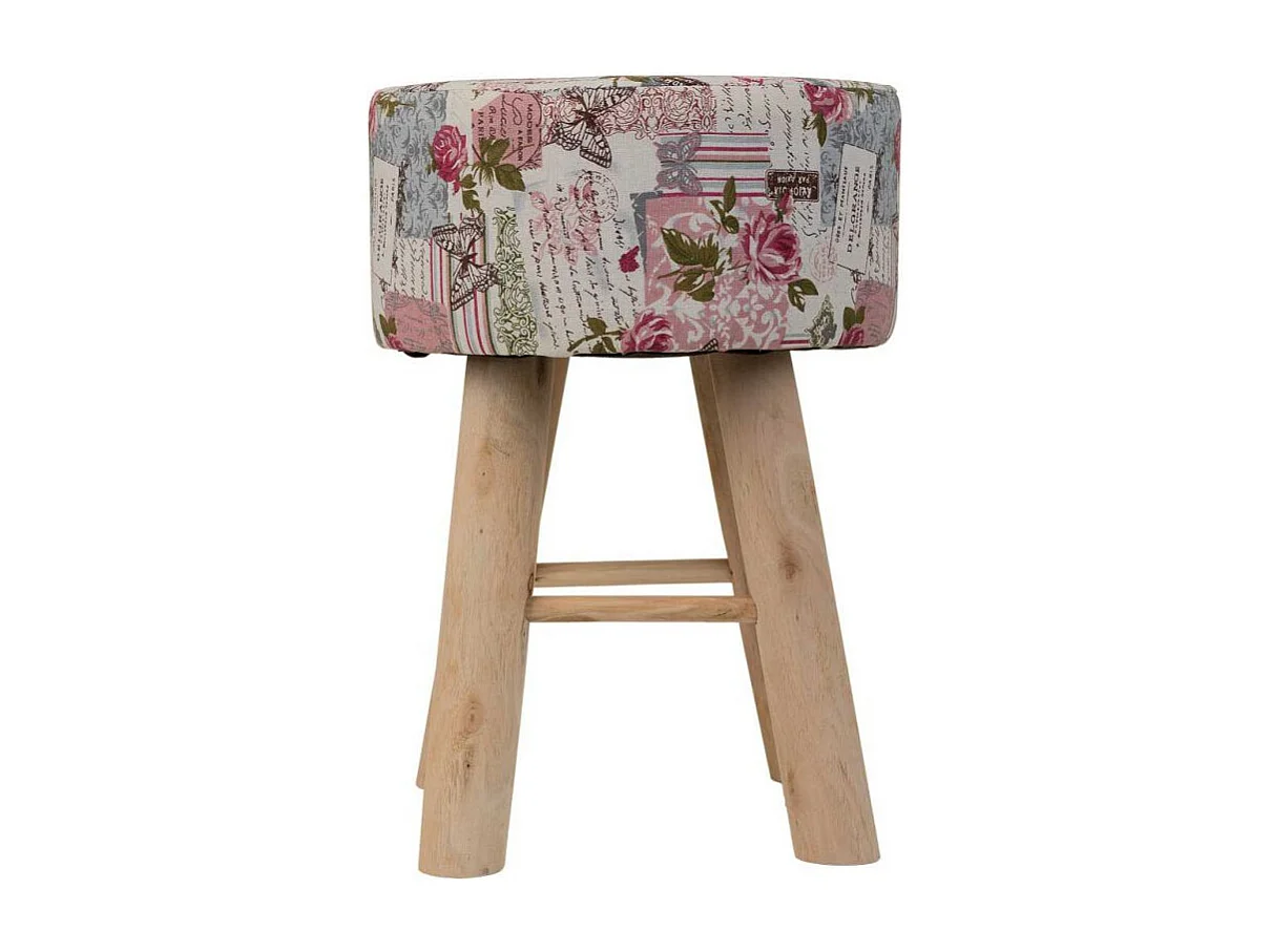 Houten kruk bekleed met lila stof met een unieke stijl en comfort