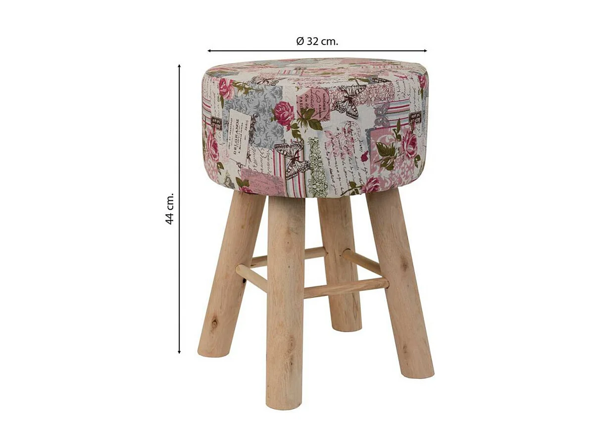 Houten kruk bekleed met lila stof met een unieke stijl en comfort