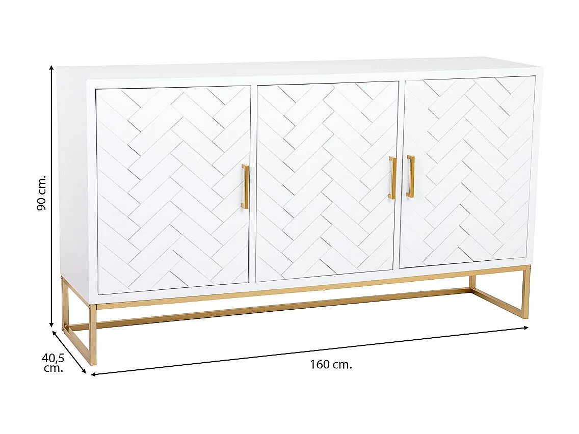 Buffet 3 portes en bois et métal 160x41,5x90h cm