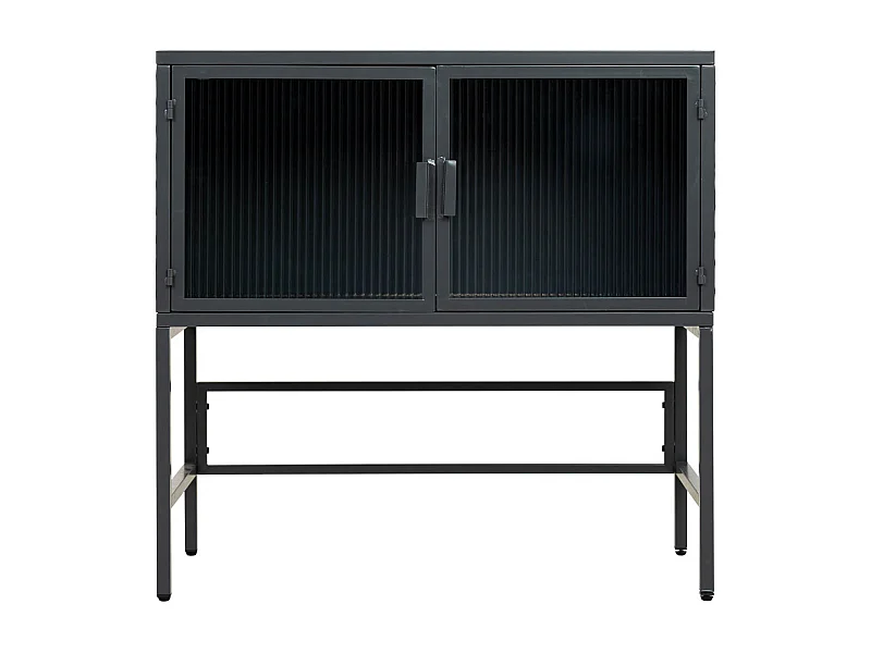 Aparador vidro, metal e madeira 2 portas, preto 80x38x80,5h cm