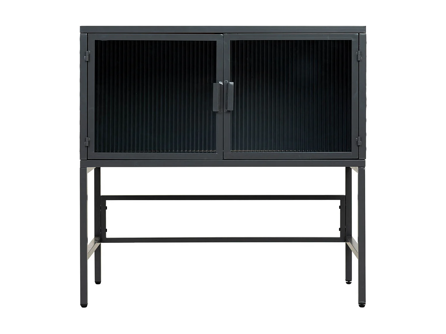 Credenza in vetro, metallo e legno 2 ante, nero 80x38x80,5h cm