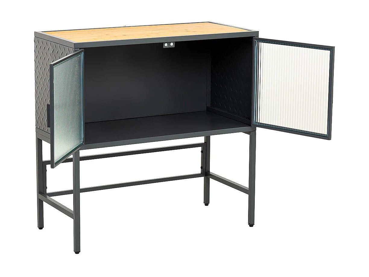 Credenza in vetro, metallo e legno 2 ante, nero 80x38x80,5h cm