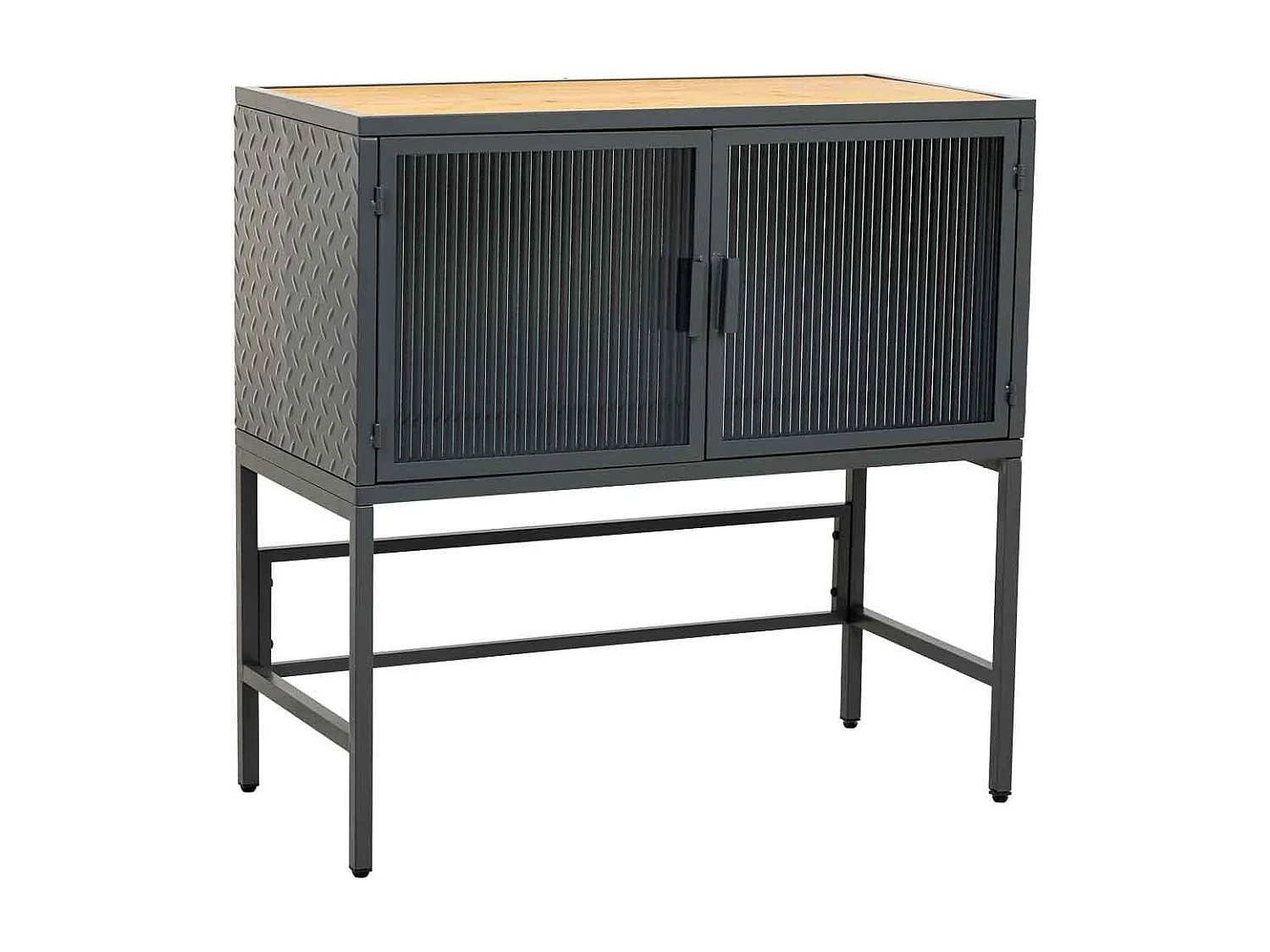 Credenza in vetro, metallo e legno 2 ante, nero 80x38x80,5h cm