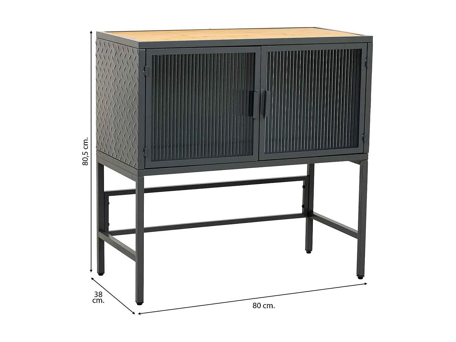 Credenza in vetro, metallo e legno 2 ante, nero 80x38x80,5h cm