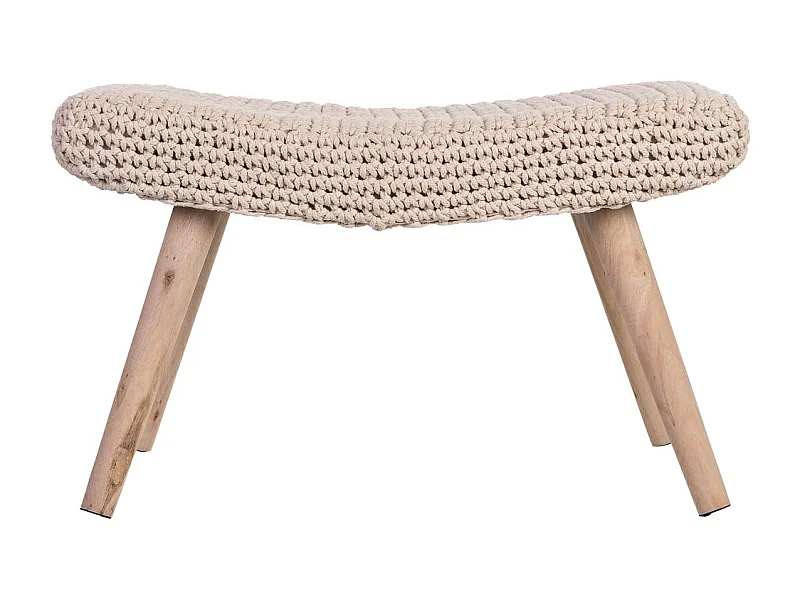 Banc en bois et coton tressé beige 67x30x43h cm