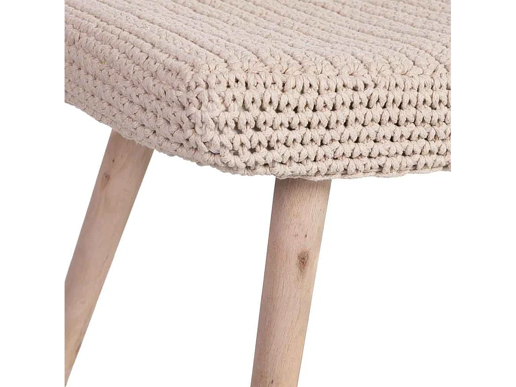 Sgabello in legno e cotone intrecciato beige 67x30x43h cm