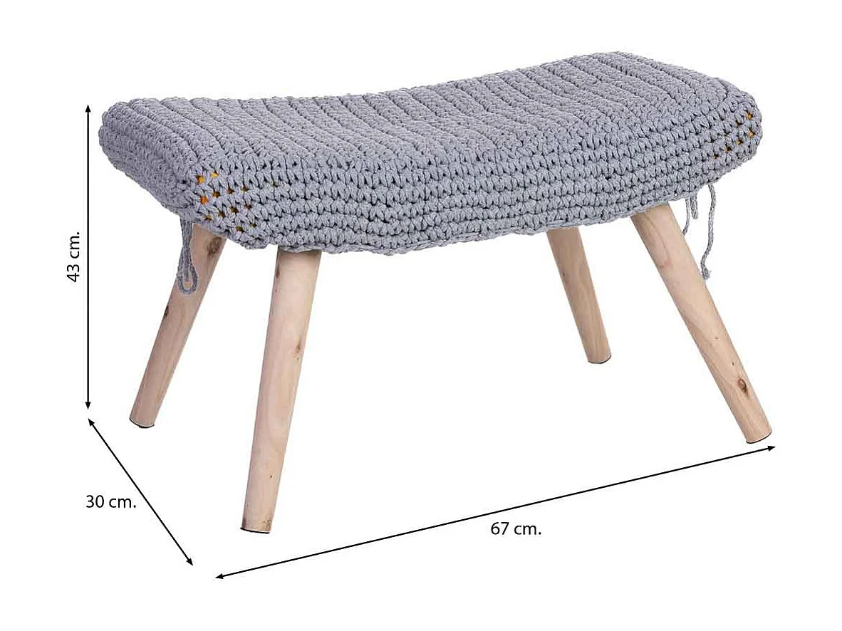 Sgabello intrecciata in legno e cotone grigio 67x30x43h cm