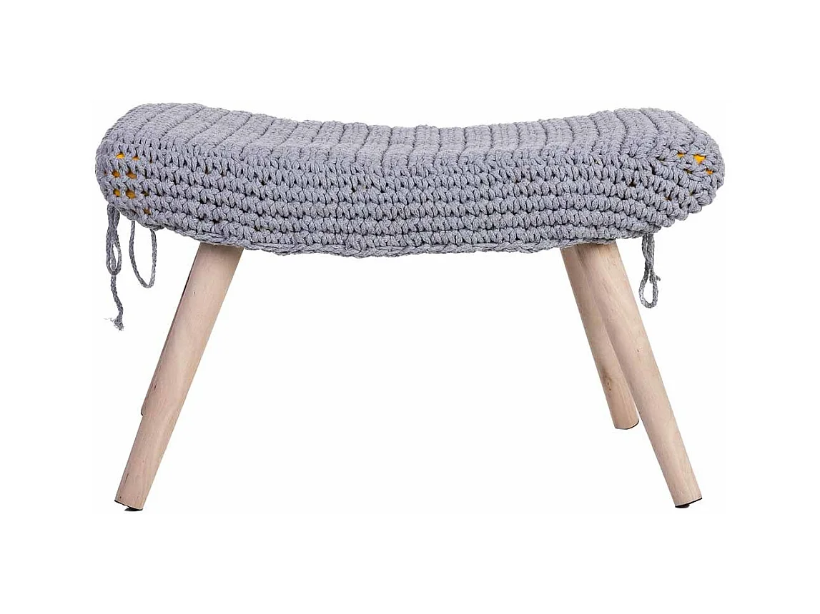 Banco entrançado de madeira e algodão cinzento 67x30x43h cm