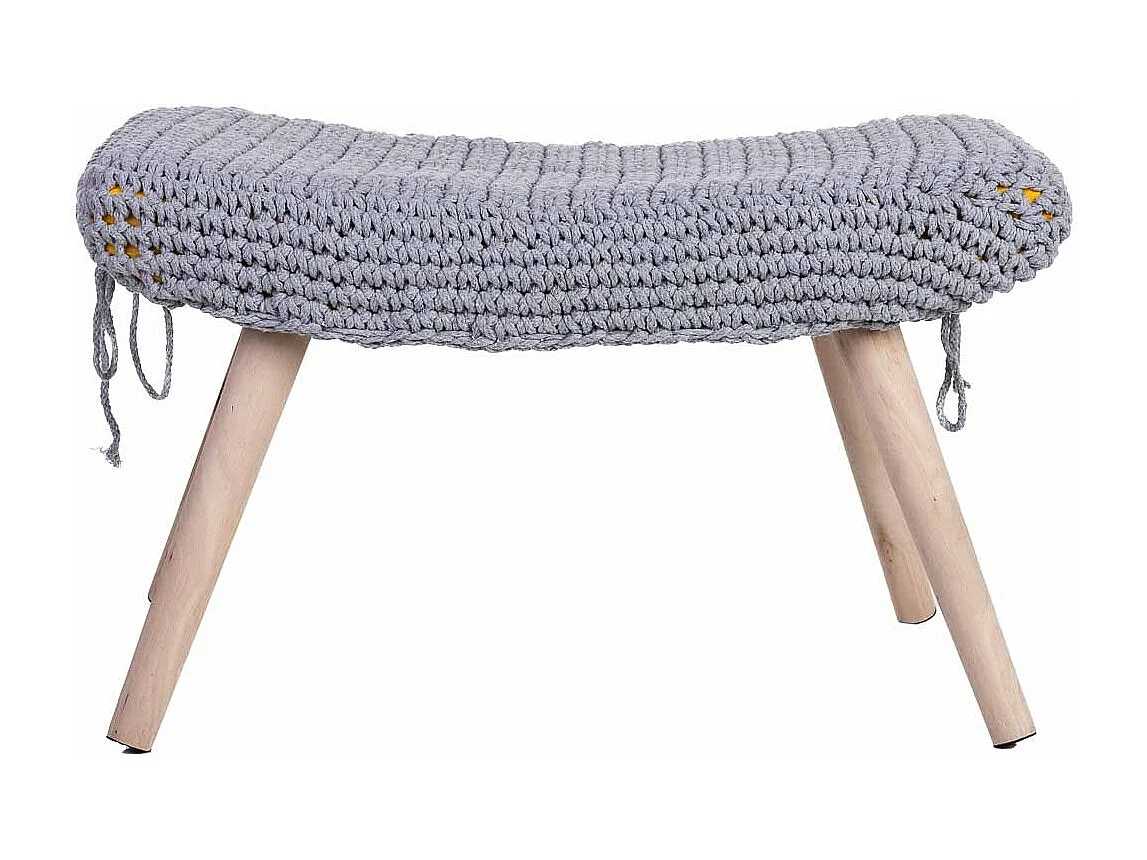 Banco entrançado de madeira e algodão cinzento 67x30x43h cm