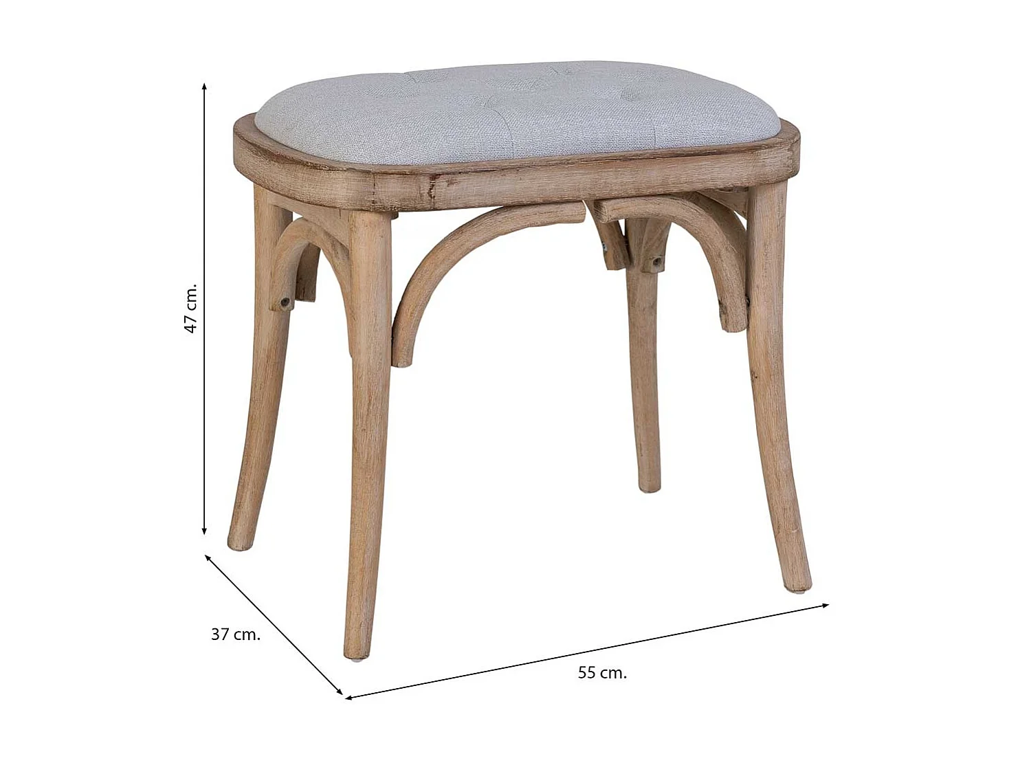 Banqueta de madera tapizada 55x37x47h cm
