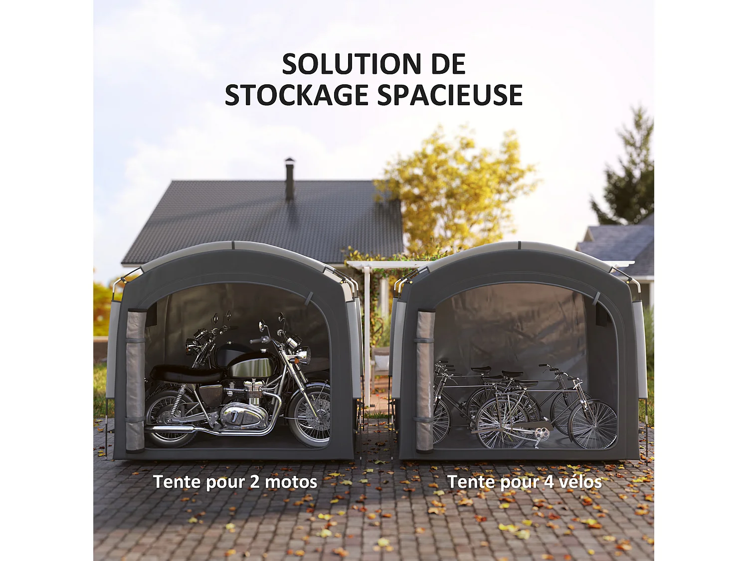 Abri vélo - tente vélo - tente de rangement extérieur - dim. 205 x 140 x 188 cm - fibre de verre oxford gris