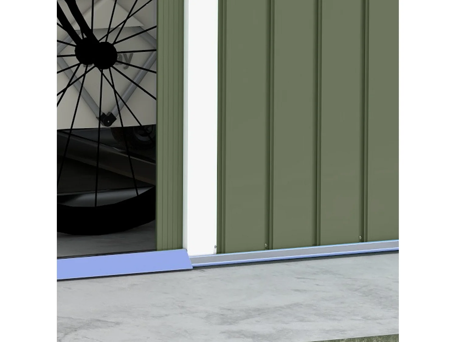 Abri de jardin - remise pour outils - cabanon double porte coulissante - fondation incluse - dim. 277L x 191l x 192H cm - tôle d'acier ondulée vert clair