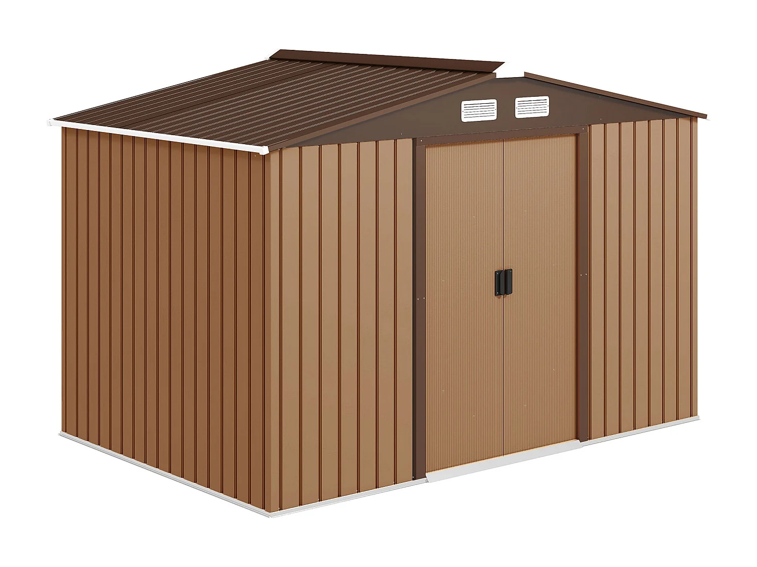 Abri de jardin - remise pour outils - cabanon double porte coulissante - fondation incluse - dim. 277L x 191l x 192H cm - tôle d'acier ondulée terracotta