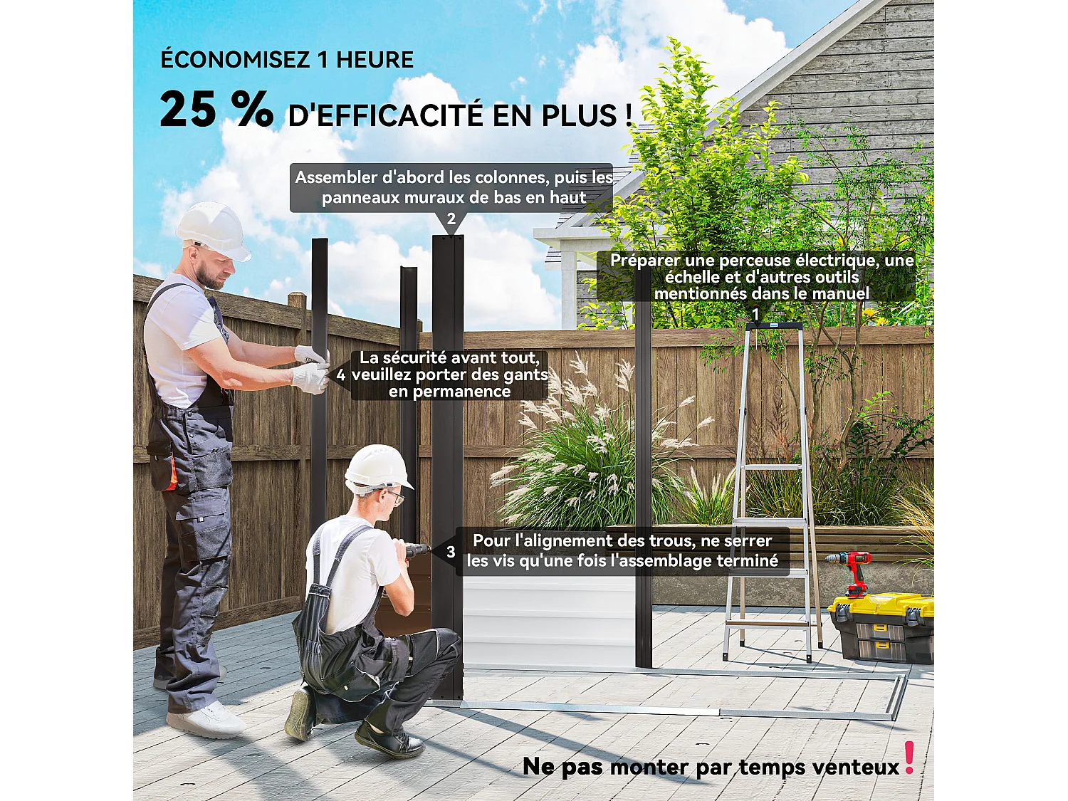 Abri de jardin cabanon dim. 190L x 131l x 188H cm porte verrouillable ventilations tôle acier ondulé marron