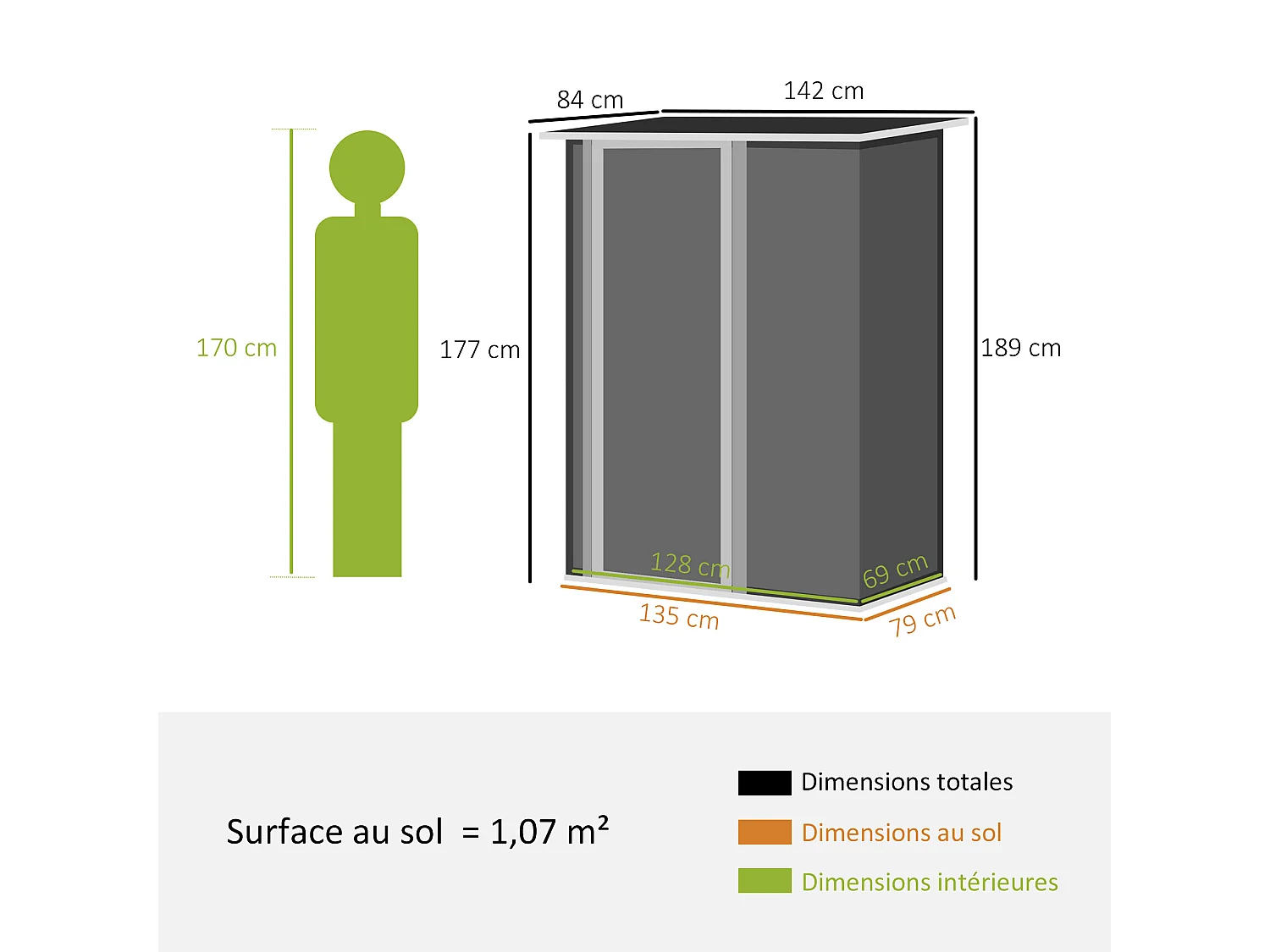 Abri de jardin - remise pour outils - cabanon porte verrouillable - dim. 142L x 84l x 189H cm - tôle d'acier anthracite blanc