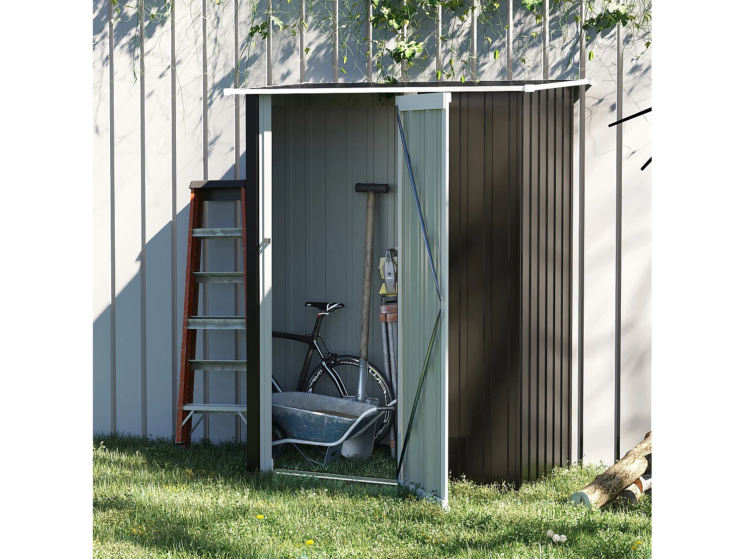 Abri de jardin - remise pour outils - cabanon porte verrouillable - dim. 142L x 84l x 189H cm - tôle d'acier anthracite blanc