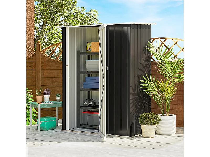 Abri de jardin - remise pour outils - cabanon porte verrouillable - dim. 142L x 84l x 189H cm - tôle d'acier anthracite blanc