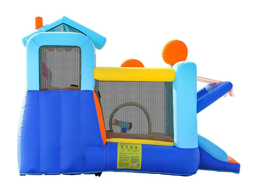 Opblaasbaar kasteel met luifel, glijbaan, trampoline, waterpistolen - waterpark met ventilator - 395x340x236cm